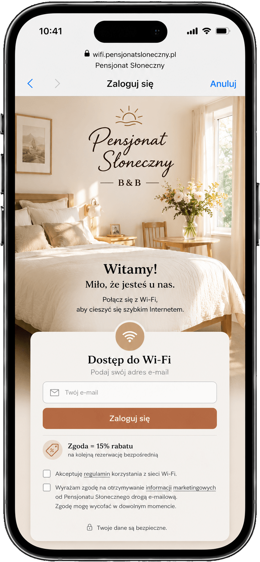 Portal WiFi — ekran logowania na telefonie