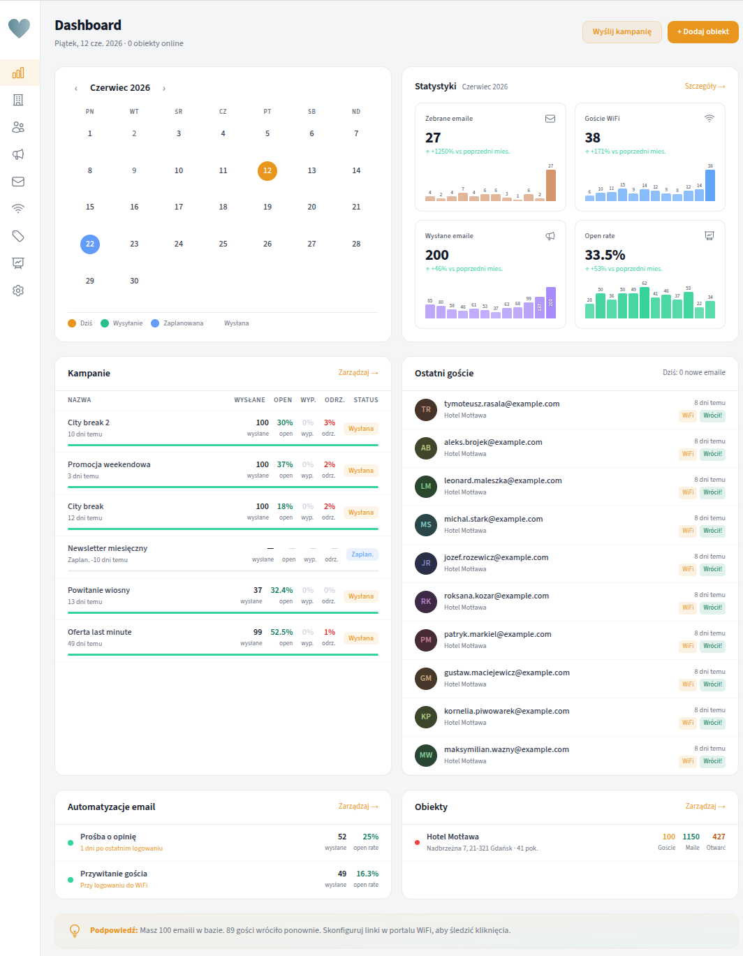 Panel WracajDo — dashboard właściciela obiektu